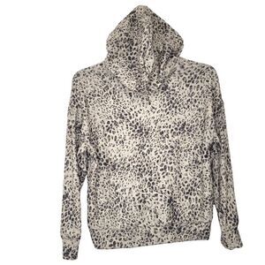 Sundry Leopard Cozy Hoodie Oatmeal Sz 4 (14) Womens Stretch Super Soft